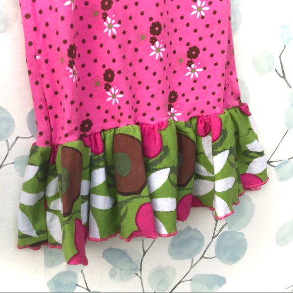 Corkys Kids Pink Green Brown White Flowers Ruffled Bottom Polka Dot Floral Pants - Picture 6 of 12